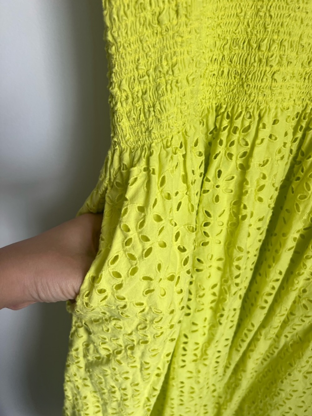 J Crew Provence Smocked Waist Lemon Sorbet Midi Dress in Eyelet Women's Large - Picture 4 of 6